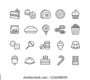Simple Set of Dessert vector thin line icons, Editable Stroke linear symbols