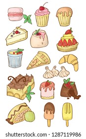 Simple Set of Desserts. Isolated cartoon illustration. Classic sweets.