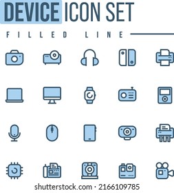 Conjunto simple de iconos de línea de vectores relacionados con dispositivos y hardware. signo de estilo lineal para concepto móvil y diseño web. Icono vector de línea de dispositivo y hardware. Símbolo, ilustración del logotipo.