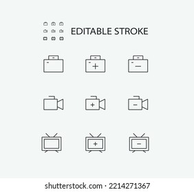Simple Set of Device Related Vector Line Icons. Editable Stroke. Contains such Icons as Camera and TV and more. Editable Stroke. 72x72 Pixel Perfect.