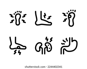 Simple Set of Diabetes Related Vector Line Icons. Contains Icons as Foot Tingling, Ulcer, Kidneys Pain and more.