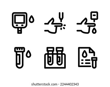 Simple Conjunto de Iconos de Línea Vectora Relacionados con la Diabetes. Contiene iconos como análisis de sangre, matraz y más.