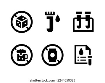 Simple conjunto de íconos sólidos vectoriales relacionados con la diabetes. Contiene íconos como Sin azúcar, Tubo de prueba y más.
