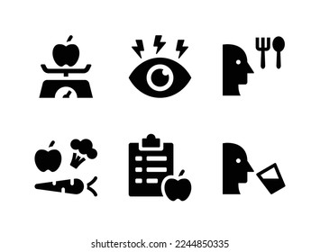 Simple Set of Diabetes Related Vector Solid Icons. Contains Icons as Fruit, Blurry Vision, Starving and more.