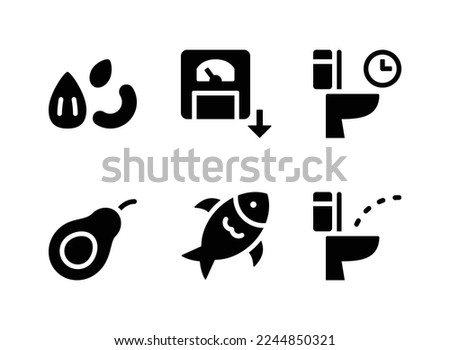 Simple Set of Diabetes Related Vector Solid Icons. Contains Icons as Healthy Fat, Weight Loss, Frequent Urination and more.