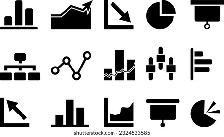 Simple set of diagram, charts and graphs related vector icons collection for your design, web site. Growth up vector, bar chart, graph, negative, histogram, big data, flowchart vector ilustration. 