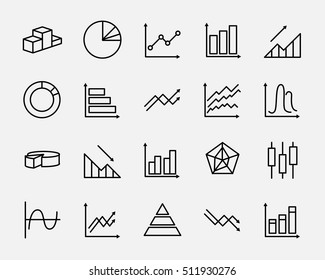 Simple Set of Diagram and Graph Vector Line Icons. Contains such Icons as Trend, Loss, Pie Chart, Round Diagram, Candlestick Chart and more. Editable Stroke. Vector illustration on a white  background