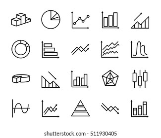 Simple Set of Diagram and Graph Vector Line Icons. Contains such Icons as Trend, Loss, Pie Chart, Round Diagram, Candlestick Chart and more. Editable Stroke. Vector illustration on a white  background