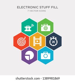 simple set of digital camera, quarter, minute countdown, film strip icons, contains such as icons objective, photo camera with flash, shake camera and more. 64x64 pixel perfect. infographics vector