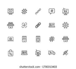 Simple set of digital marketing modern thin line icons. Trendy design. Pack of stroke icons. Vector illustration isolated on a white background. Premium quality symbols.