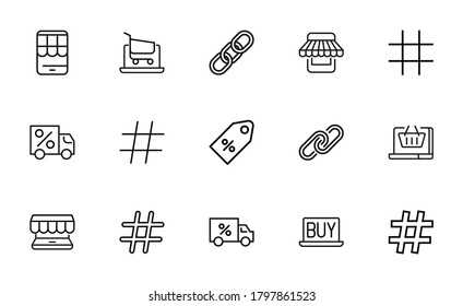 Simple set of digital marketing modern thin line icons. Trendy design. Pack of stroke icons. Vector illustration isolated on a white background. Premium quality symbols.