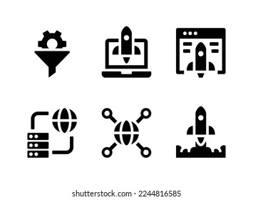 Simple Set of Digital Marketing Related Vector Solid Icons. Contains Icons as Filter Settings, Business Launch and more.