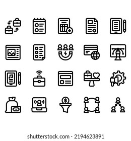 simple set of digital nomad icon with line style. Contains such icon as b2b, brief, invoice and more. Pixel perfect icon. 32 px grid. Editable stroke