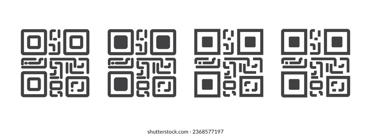 Simple set of Digital scanning icon set. Simple QR Code symbol. QR code label sign, , Vector QR code sample for smartphone scanning isolated on white background. Simple icon line of QR code.