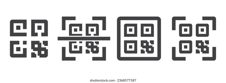 Simple set of digital scanning QR code label, QR code icon set. Vector illustration in flat design, Vector QR code sample for smartphone scanning isolated on white background. 