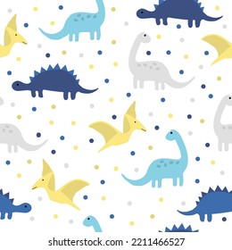 A simple set of dinosaurs. cute blue and yellow dinosaurs on a white background. vector illustration. Fashionable print for children's textiles, wallpaper and packaging.