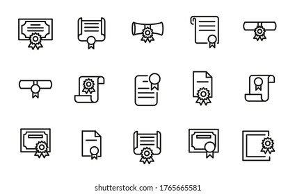 Simple set of diploma icons in trendy line style. Modern vector symbols, isolated on a white background. Linear pictogram pack. Line icons collection for web apps and mobile concept.