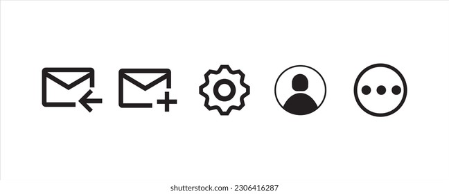 Einfache Set von Direct-Nachrichten-Symbolen und Vektorsymbol-Grafikdesign. Nachrichten anfordern, neue Nachrichten, Einstellungen, Profile und andere Symbole erstellen