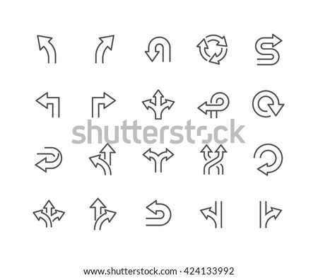 Simple Set of Direction Related Vector Line Icons. 
Contains such Icons as Arrows, Turning, Direction and more. 
Editable Stroke. 48x48 Pixel Perfect. 