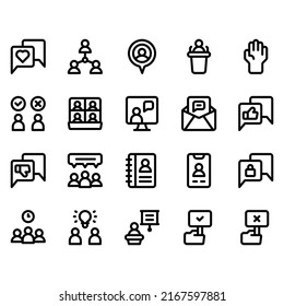 simple set of Discussion icon with line style. Contains such icon as talk, love, team work and more. Pixel perfect icon. 32 px grid. Editable stroke