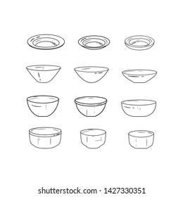 Simple set of dish icons. Black and white plate icon set.