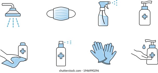 Simple Set of Disinfection and Cleaning Related Vector Line Icons. Contains such Icons as Man in Disinfection Protective Suite, Sanitizer, Spray more. Editable Stroke.
