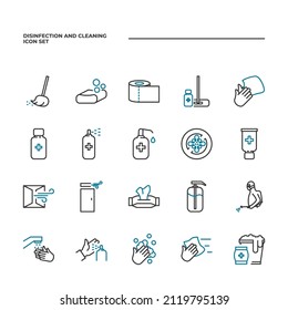 simple set of Disinfection and Cleaning vector icons with editable line styles covering Hand washing, wipes, Sanitizer and other. isolated on white background. 