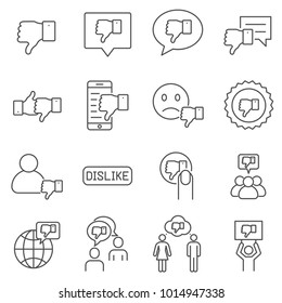 Simple Set of dislike Related Vector Line Icons. Contains such Icons as unlike, rating, opinion, bad, thumbs down and more. 