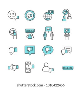 Simple Set of dislike Related Vector Line Icons. Contains such Icons as unlike, rating, opinion, bad, thumbs down and more. 