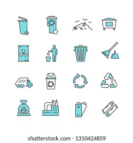 Simple Conjunto de Iconos de Línea Vectora Relacionados con la Eliminación. Contiene íconos como basura, reciclaje, basura, desechos, basura, basura y más. 