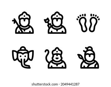 Simple Set of Diwali Related Vector Line Icons. Contains Icons as Lord Krishna, Rama, Ganesh and more.