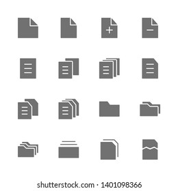 Simple Set of Document Files Related Vector solid silhouette Icons. Contains such as tab, layers, new, add, order, floders, copy, delete, duplicate, paper, note, text, blank and more. illustration.