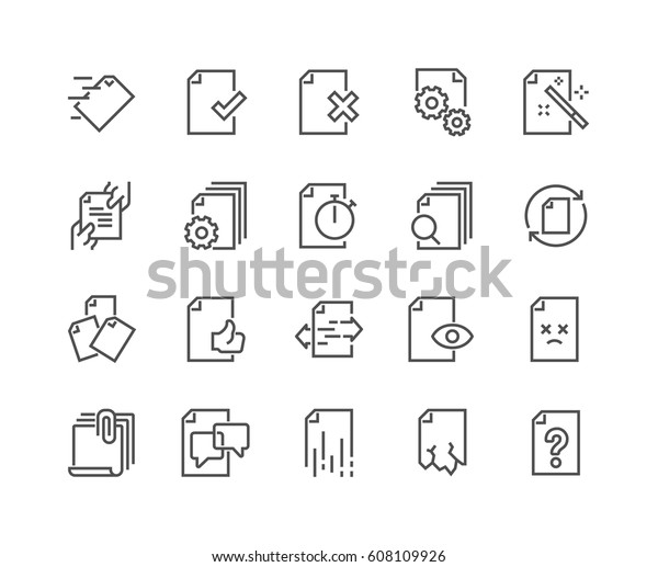 Simple\
Set of Document Flow Management Vector Line Icons. \
Contains such\
Icons as Bureaucracy, Batch Processing, Accept, Decline Document\
and more.\
Editable Stroke. 48x48 Pixel\
Perfect.