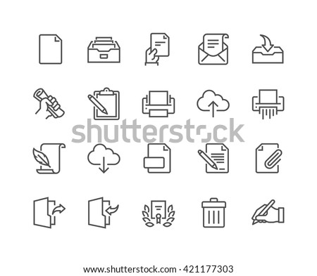 Simple Set of Document Related Vector Line Icons. 
Contains such Icons as Printer, Shredder, Legal Document, Archive, Handwriting and more. 
Editable Stroke. 48x48 Pixel Perfect. 