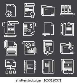 Simple Set of Document Related White Vector Line Icons