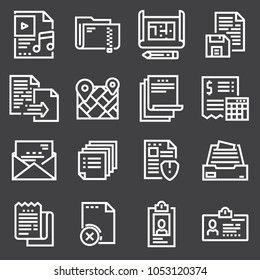 Simple Set of Document Related White Vector Line Icons