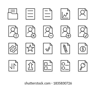 Conjunto Simple De Documentos Relacionados Con Iconos De Esquema. Elementos Para Concepto Móvil Y Aplicaciones Web. Iconos De Vector De Línea Delgada Para Diseño Y Desarrollo De Sitios Web, Desarrollo De Aplicaciones. Paquete Premium.