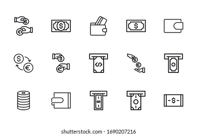 Simple set of dollar icons in trendy line style. Modern vector symbols, isolated on a white background. Linear pictogram pack. Line icons collection for web apps and mobile concept.