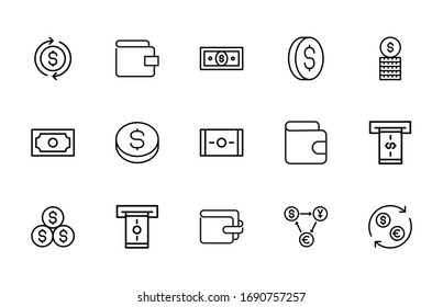 Conjunto simple de iconos de dólar en estilo de línea de moda. Símbolos vectoriales modernos, aislados en un fondo blanco. Envase para pictogramas lineales. Colección de iconos de línea para aplicaciones web y concepto móvil.
