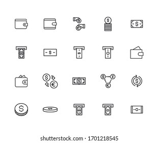 Simple set of dollar icons in trendy line style. Modern vector symbols, isolated on a white background. Linear pictogram pack. Line icons collection for web apps and mobile concept.
