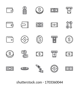 Conjunto simple de iconos de dólar en estilo de línea de moda. Símbolos vectoriales modernos, aislados en un fondo blanco. Envase para pictogramas lineales. Colección de iconos de línea para aplicaciones web y concepto móvil.