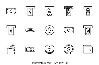 Simple set of dollar icons in trendy line style. Modern vector symbols, isolated on a white background. Linear pictogram pack. Line icons collection for web apps and mobile concept.