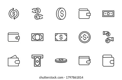 Simple set of dollar icons in trendy line style. Modern vector symbols, isolated on a white background. Linear pictogram pack. Line icons collection for web apps and mobile concept.