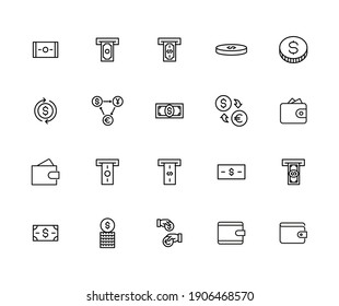 Conjunto simple de iconos en dólares al estilo de línea de moda. Símbolos vectoriales modernos, aislados en un fondo blanco. Envase para pictogramas lineales. Colección de iconos de línea para aplicaciones web y concepto móvil.