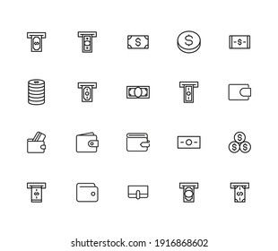 Einfache Sammlung von Dollar-Symbolen im trendigen Linienstil. Moderne Vektorsymbole einzeln auf weißem Hintergrund. Lineare Piktogrammpackung. Kollektion von Line-Icons für Web-Apps und mobiles Konzept.