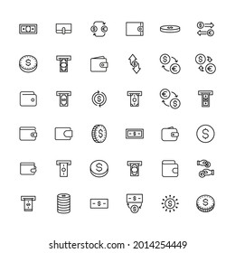 Einfache Sammlung von Dollar-Symbolen im trendigen Linienstil. Moderne Vektorsymbole einzeln auf weißem Hintergrund. Lineare Piktogrammpackung. Kollektion von Line-Icons für Web-Apps und mobiles Konzept.