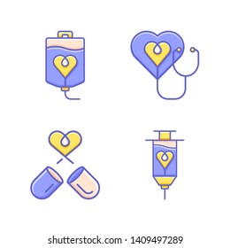 Simple Set of Donation and charity icons. Contains icons as a blood bag, stethoscope, medicine, syringe.