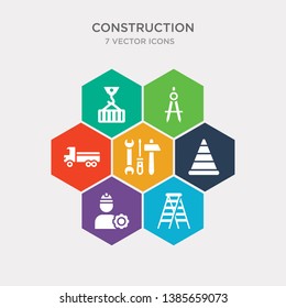 simple set of double ladder, constructions, road stopper, three tools icons, contains such as icons truck with load, drawing compass, derrick with load and more. 64x64 pixel perfect. infographics
