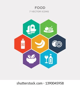 simple set of drinking, bowl with vegetables, citrus fruits, bananas icons, contains such as icons plastic water bottle, apple and grapes, cooking mitts and more. 64x64 pixel perfect. infographics