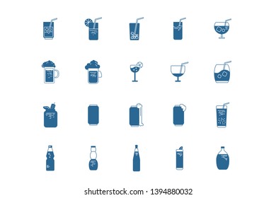 Simple Set of Drinks and Beverage Vector Solid Icons. Contains such Icons as Tea, Coffee, Juice and more. Editable Stroke